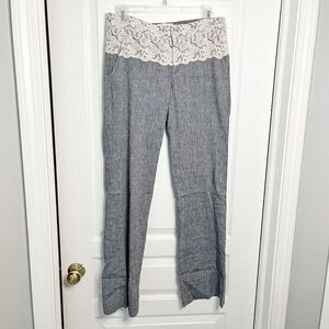 Elevenses Brighton Chambray Lace Overlay Lightweight Linen Pocket Flare Pant